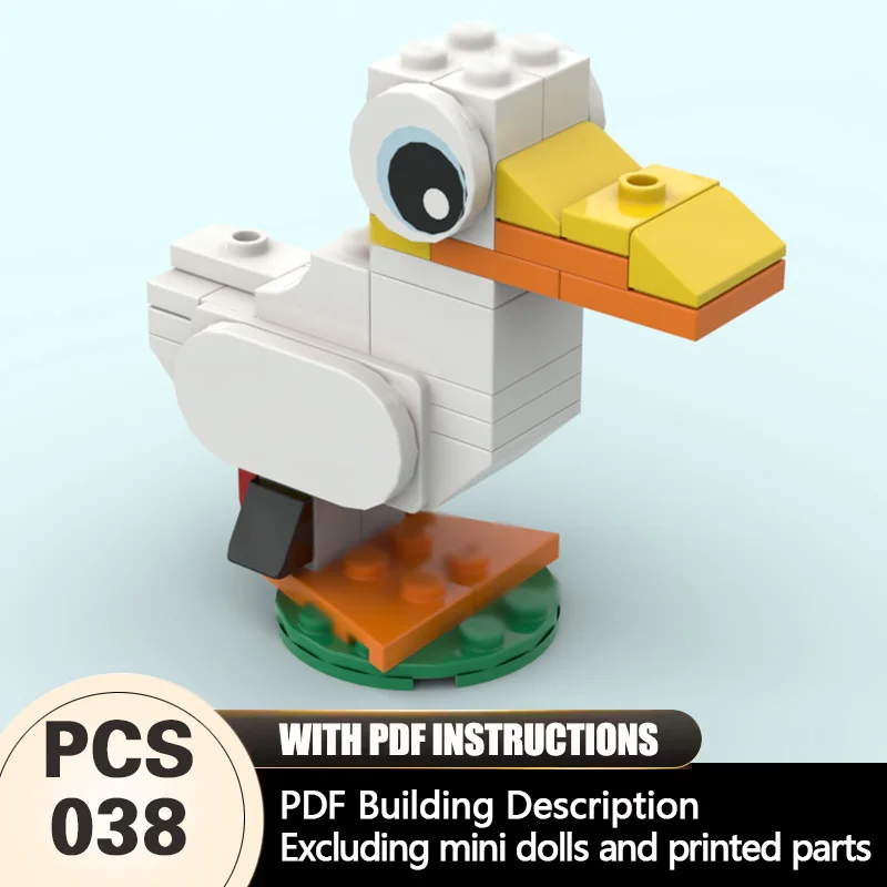 Set de Construcción Modular de Ladrillos MOC de la Serie Animales: Pato Pekin, Regalo Tecnológico para Niños, Juguete de Ensamblaje para Fiestas