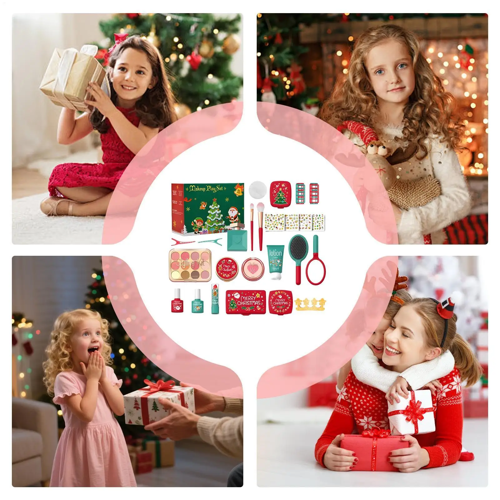 مجموعة مستحضرات التجميل الواقعية لعيد الميلاد للأطفال الصغار، مجموعة مكياج للعب التظاهري لعيد الميلاد وعيد الميلاد