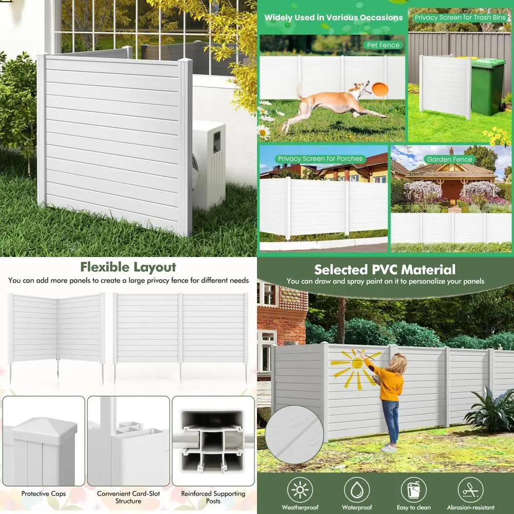 

outdoor privacy screen 2 panels, 48''w x 48''h decorative air conditioner fence trash can enclosure with 3 stakes, easy assembl