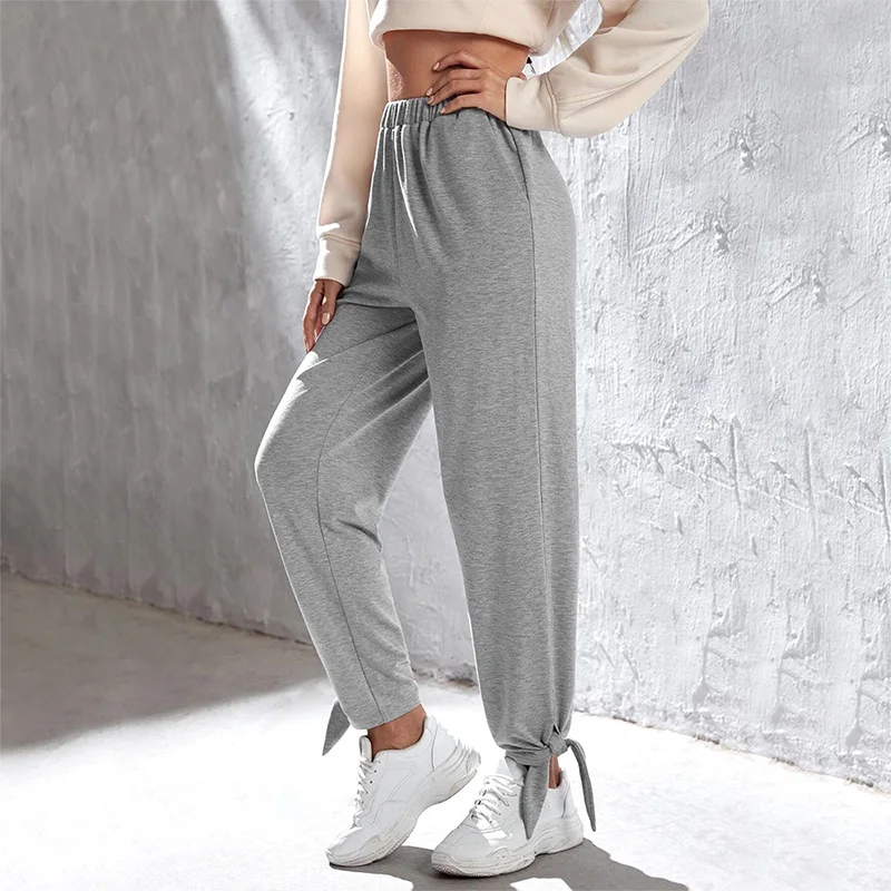 Fashion Gray Loose Straight Trousers 2023 New Spring Summer Elastic Waist Splicing Pockets Female Casual Sports Pants Trend