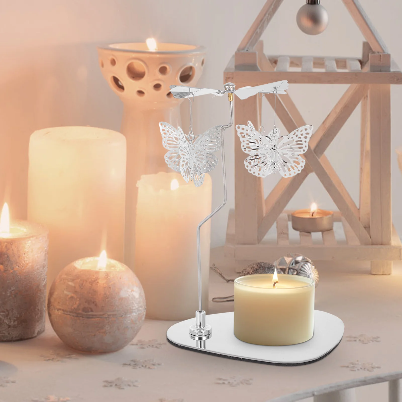 

Gold Rotating Butterfly Holder Spinning Tea Light Candlestick Romantic Decor Wedding Christmas Table Centerpiece