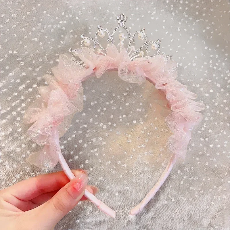 Diadema dulce y encantadora para niña, accesorios para el cabello, diadema de encaje Kawaii rosa y azul, regalo de vacaciones para niños, accesorios para niña princesa, corona