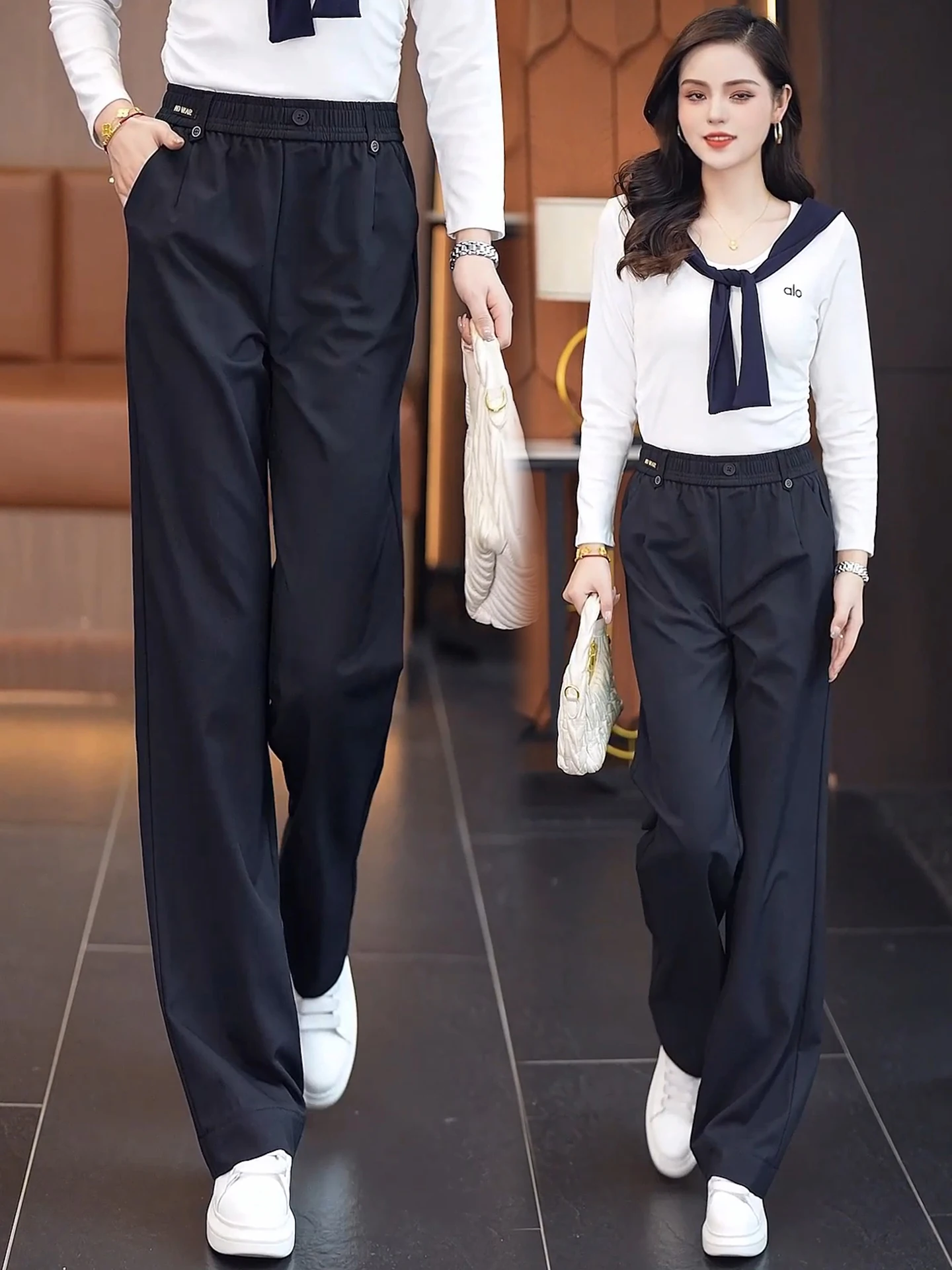 

Slim Wide Leg Pants Women's Spring Autumn New Elastic High Waist Slimming Casual Loose Versatile Straight Cut Trousers