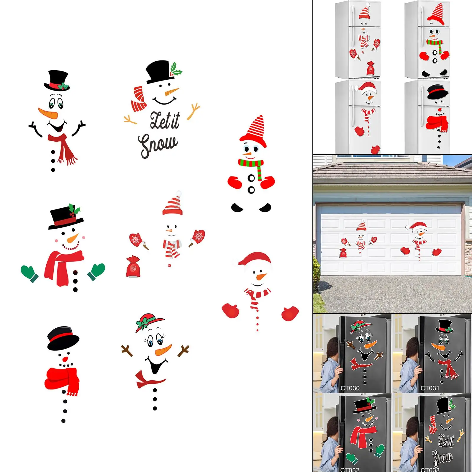 Snowman Refrigerator Sticker Large Cartoon Waterproof for Garage Home Decor