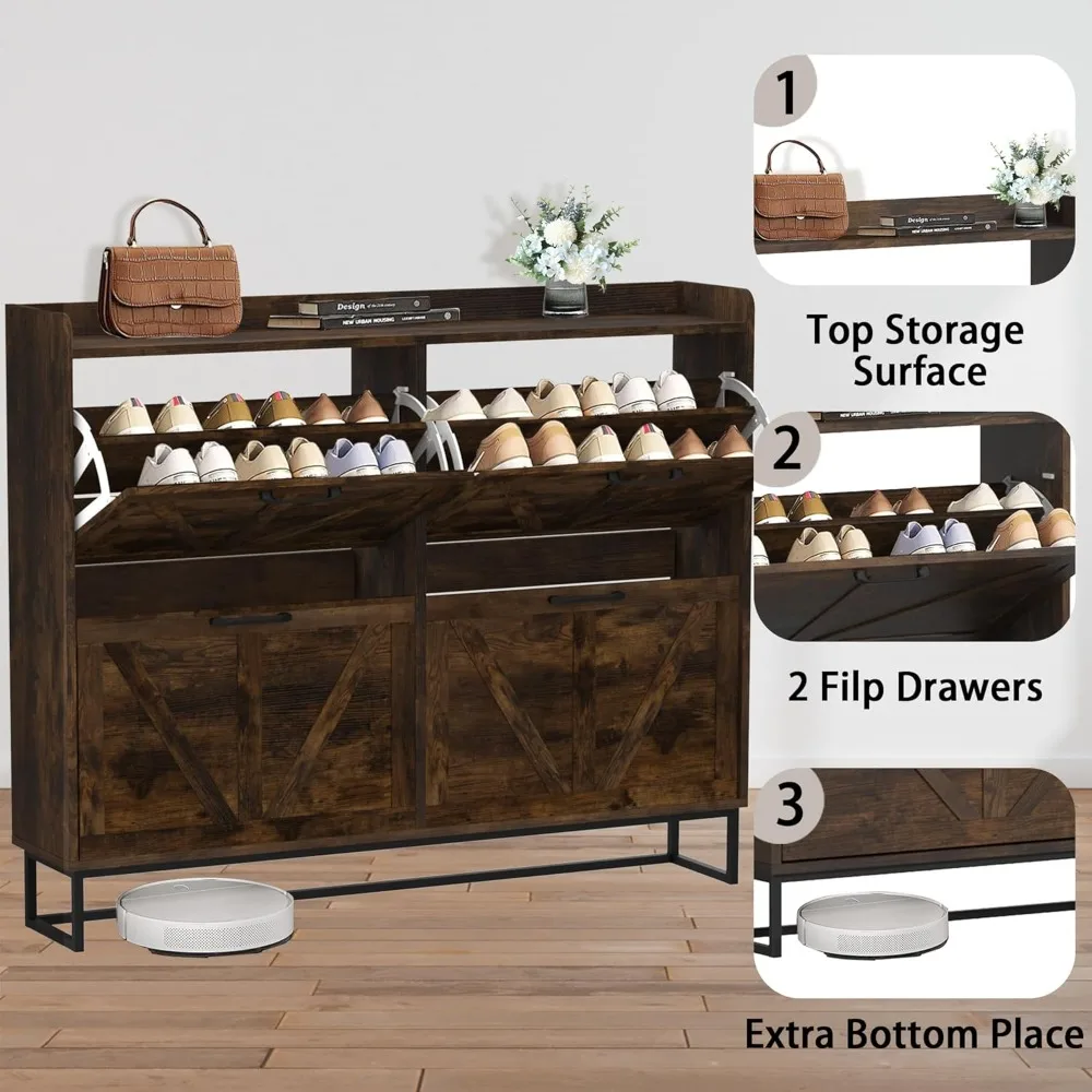 

Shoe Storage Cabinets with 4 Flip Drawers and Metal Legs, Freestanding Narrow Shoe Organizer Rack for Entryway,