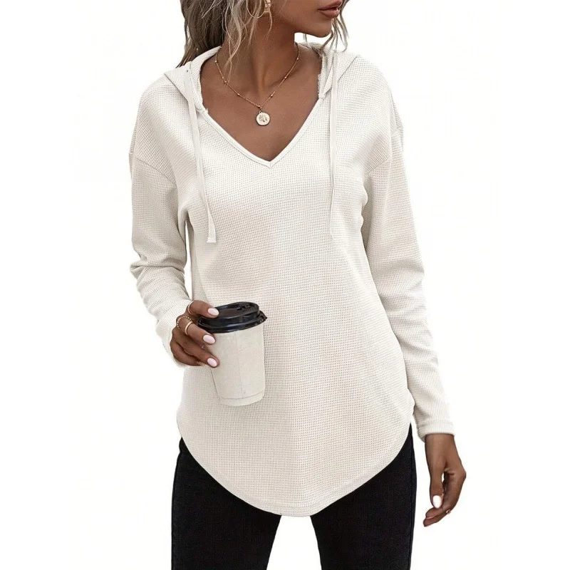 

Женская толстовка с V-образным вырезом и шнурком, удобный хлопковый пуловер для весны, лета и осени, модная уличная одежда