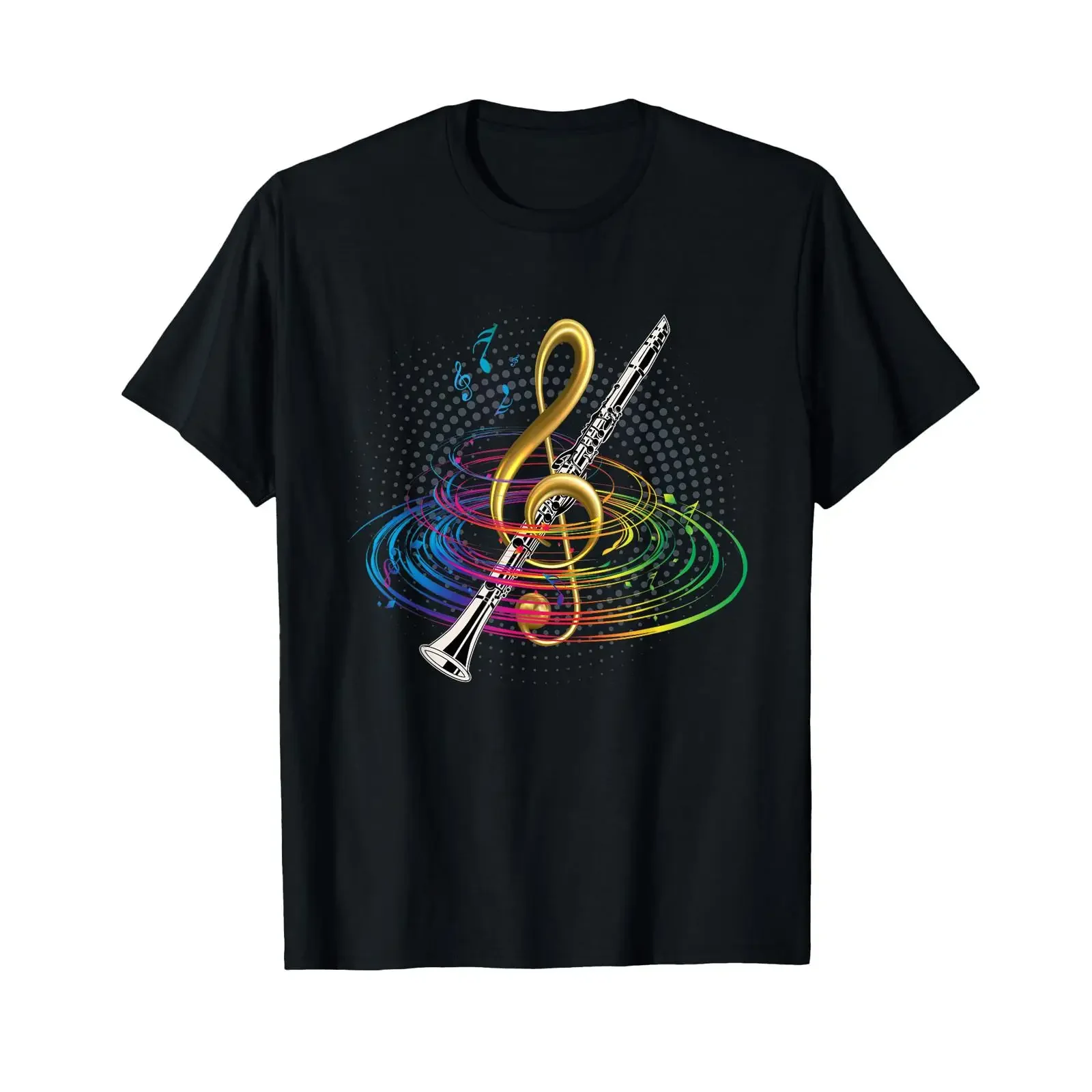 Rainbow Treble Clef Clarinet Classical Music T Shirt Adult Kids Lover Casual  Black vintage Washed graphic fashion Breathable