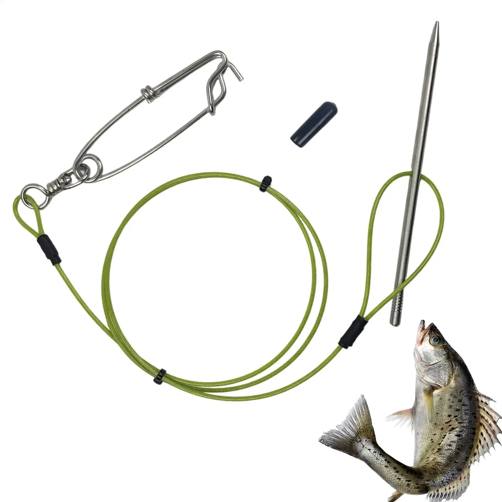 60/80/100/120cm Heavy Duty Saltwater Fishing Stringer Stainless Steel Clasp  Cable Secures Live Catch for Boat Sea Spearfishing