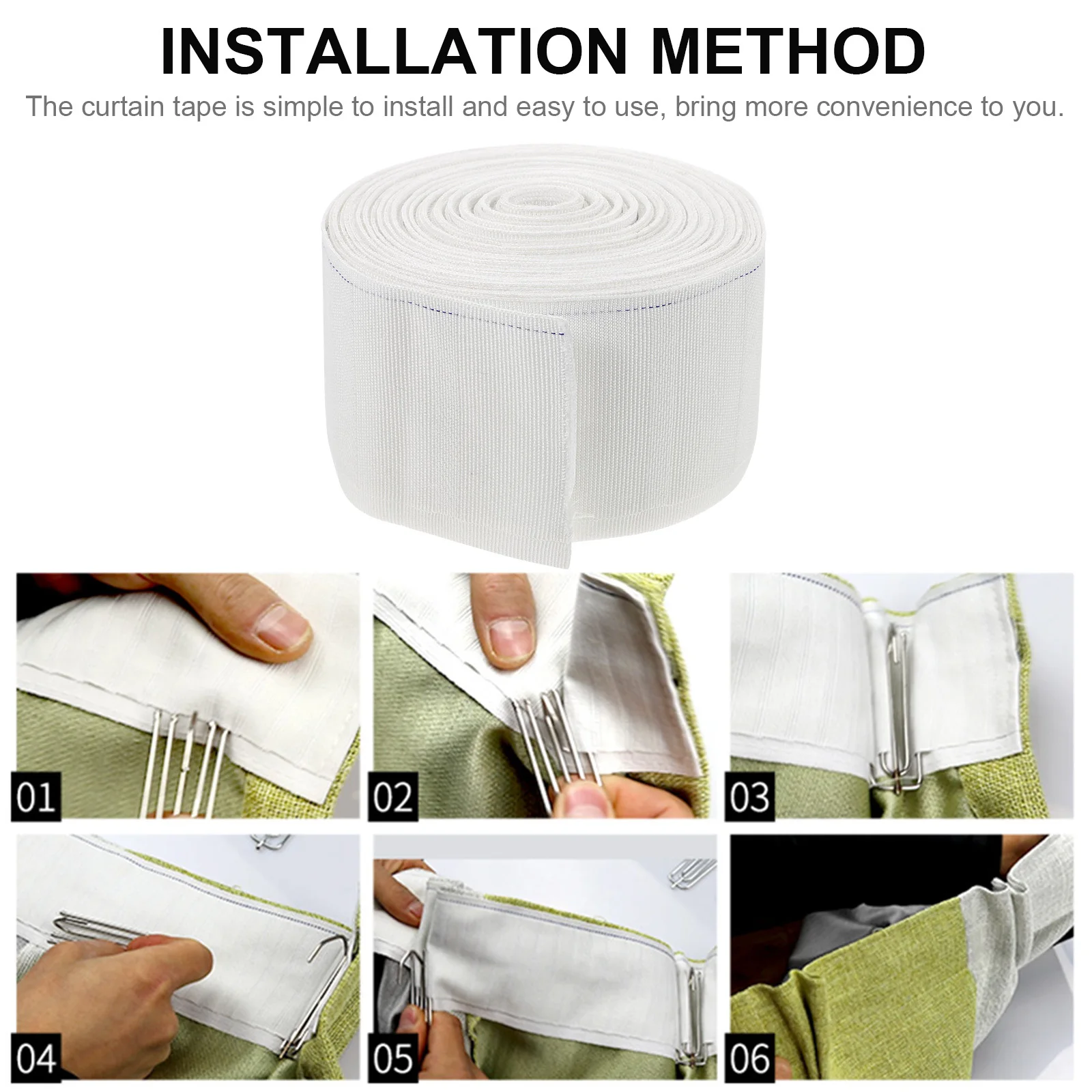 

Curtain Tape Sturdy for Shower Door Roman Rod Window Curtains Easy Install Drapery Heading Pinch Tape Curtain Trim