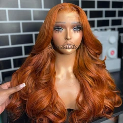 Synthetic Orange Ginger Lace Front Wig  Transparent 13x4 lace frontal  Hair Wigs 180% Preplucked Colored Heat Resistant