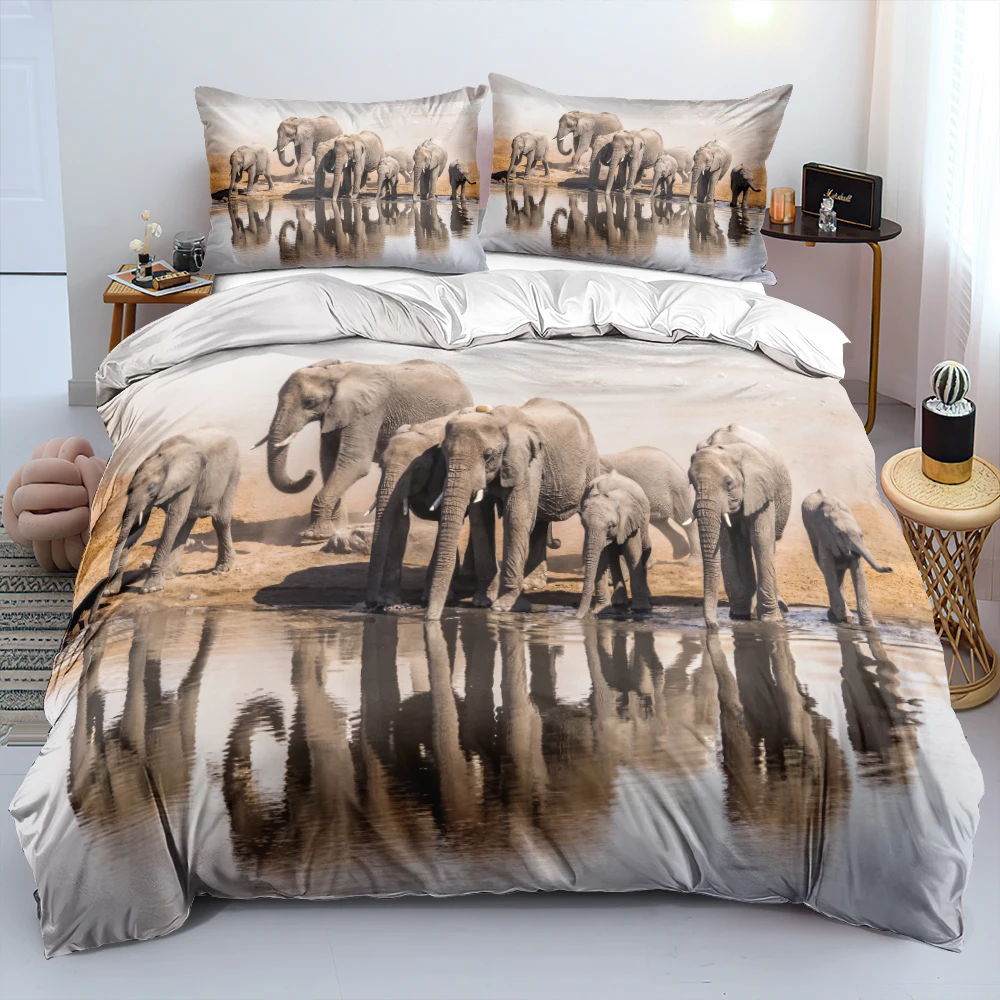 Animal Bed Linen Custom Design White Duvet Cover Sets Pillow Cover180*200cm Full Twin Double Single Size 3D Elephant Bedclothes