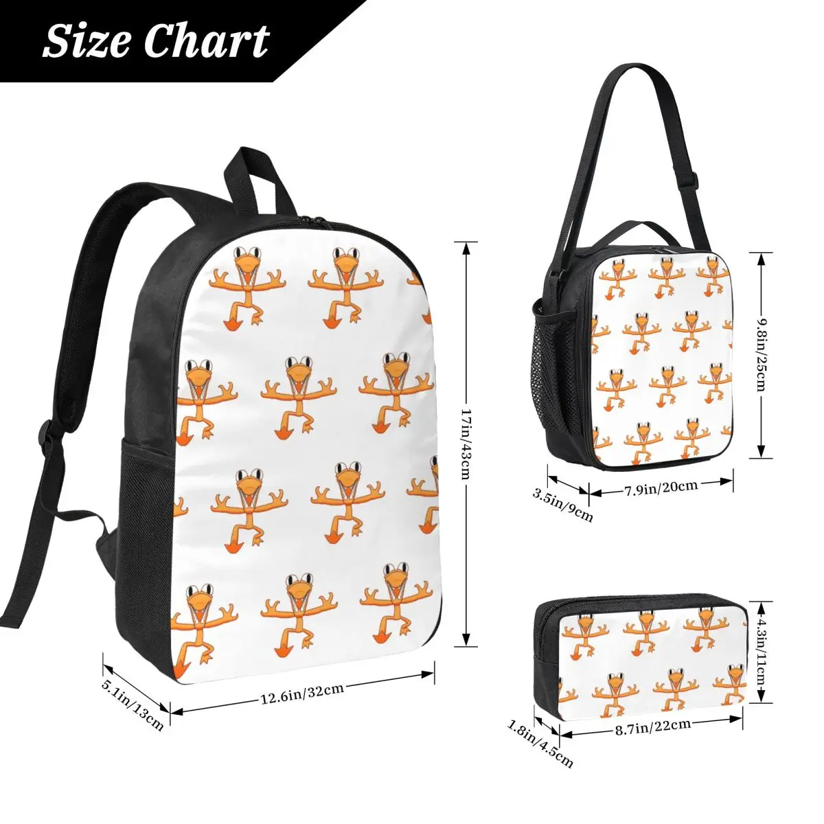 Orange Rainbow Friend Backpack Student Boys Girls BookBag School Bag Computer Shoulder Bags 3ps Insulated Lunch Bag Pencil Case