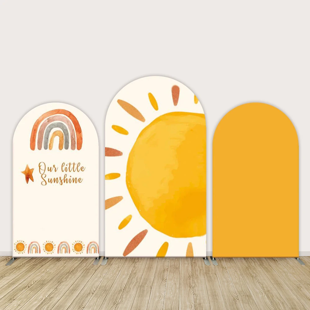 

Boho Sunshine Rainbow Arched Backdrop for Baby Shower Party Decoration Bohomian Kids Birthday Arched Wall Covers Doubleside