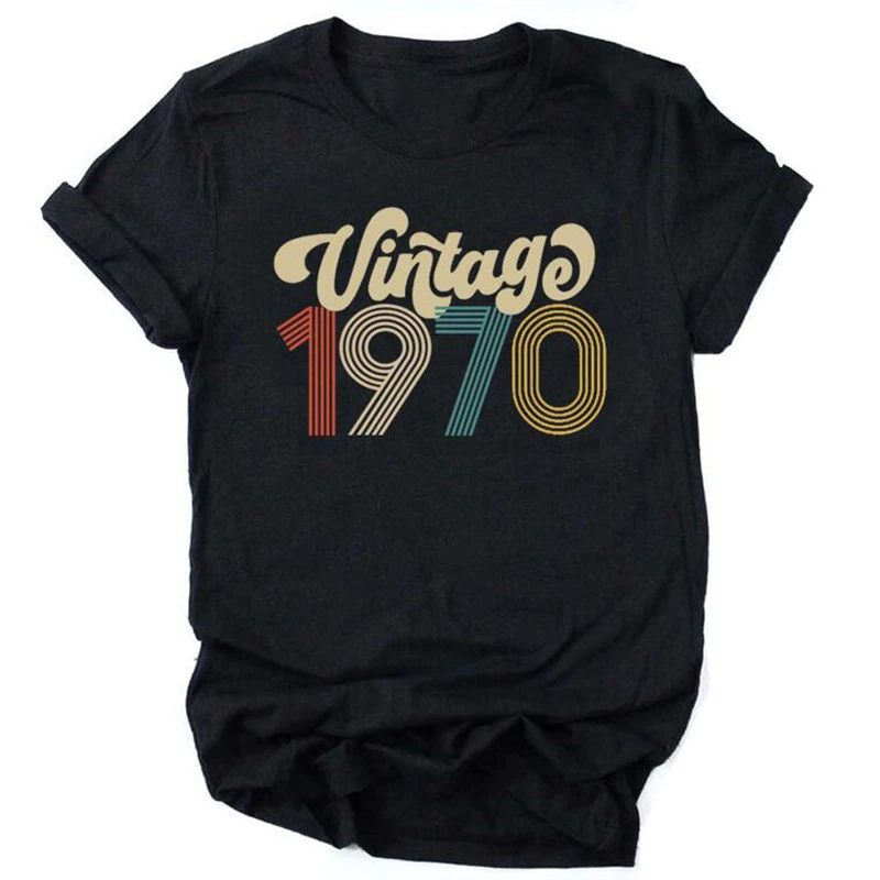 Vintage 1975 Women Tshirt 46th Birthday Harajuku Tee Shirt Femme Tumblr Short Sleeve Party Tops Fashion Clothing Dropshipping