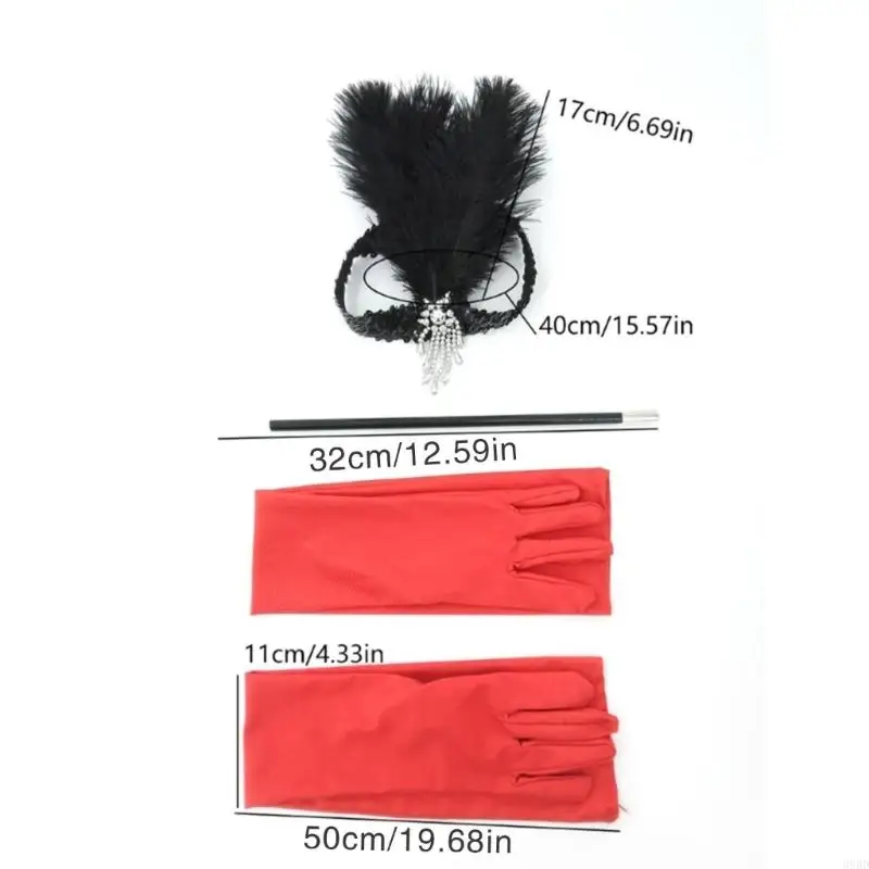 Phụ kiện phụ nữ 39BD Trang phục Bữa tiệc Trang phục Vintage Feathers Găng tay băng đô