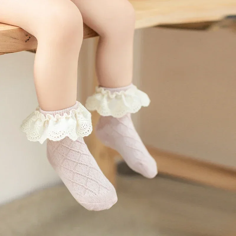 Baby Girls Socks Spring Summer Children Cotton Socks Comfortable Infant Newborn Princess Lace Mid Tube Socks 0-6 Years