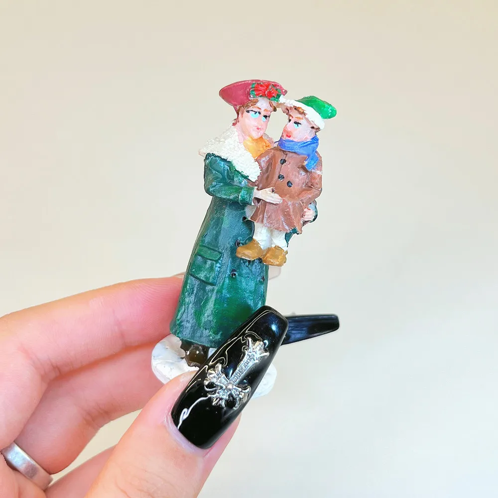Christmas Village Victorian Lady Figurines, Hand Painted Resin Miniature Female Character Figures, Xmas Diorama Decor