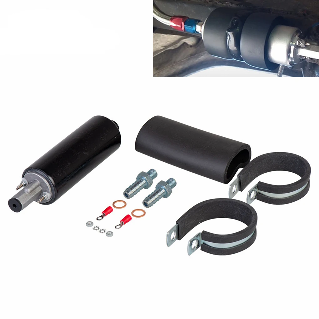 Metal 255LPH Inline Fuel Pump High Flow Pressure With Install Kit Pump Inline Fuel Pump Fuel Pump Black