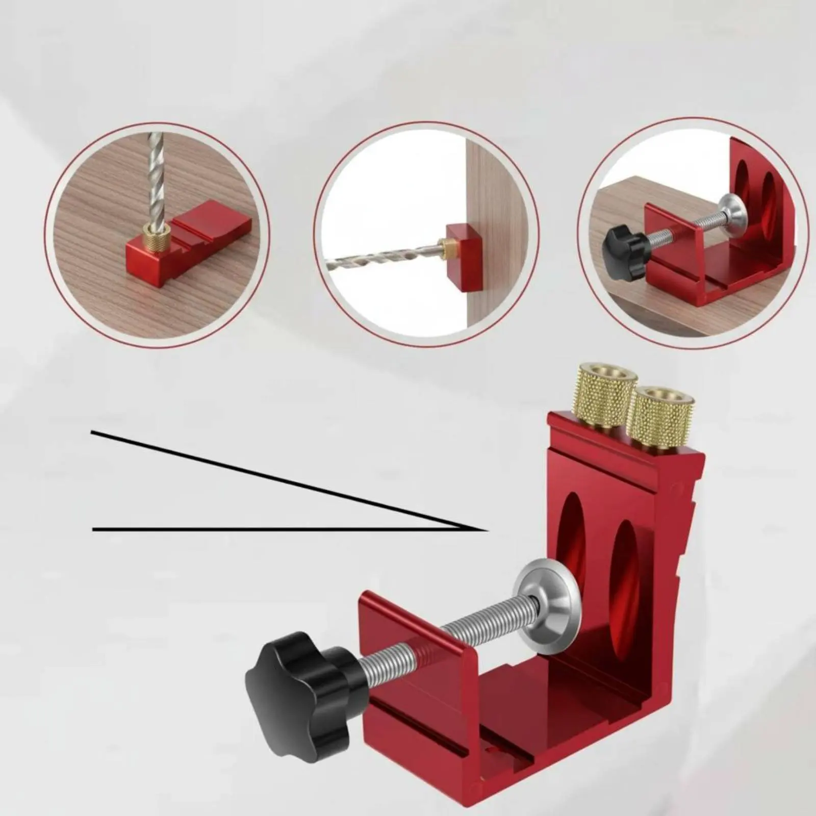 

15 Degree Angle Drilling Guide Adjustable Clamp Pocket Hole Jig Kit Oblique Hole Guide Aluminum Alloy for Woodworkers, Garage