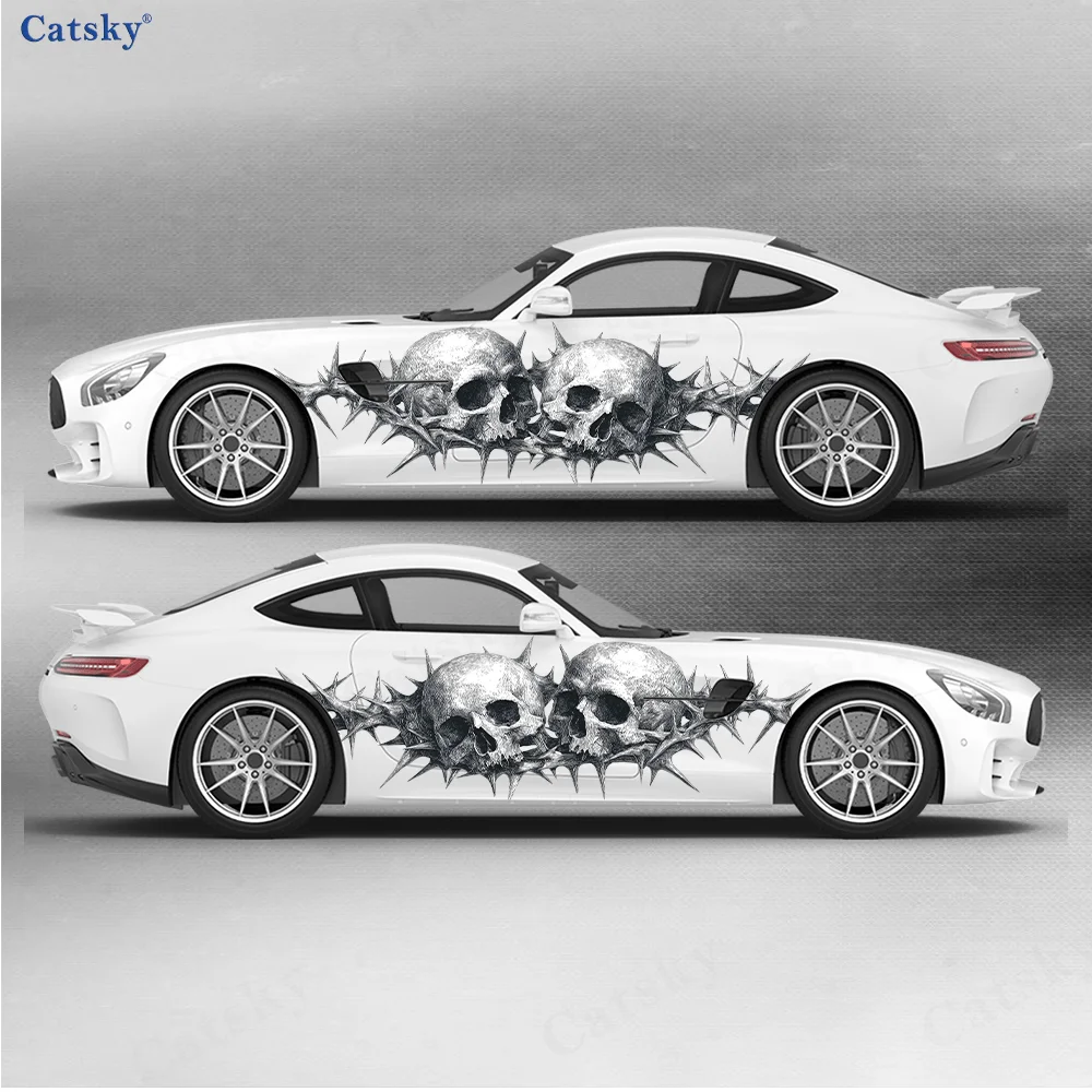 

Skull Spiky vine Car Side Wraps, Self-Adhesive PVC Waterproof & Scratch-Resistant Stickers, Car Accessory Gift