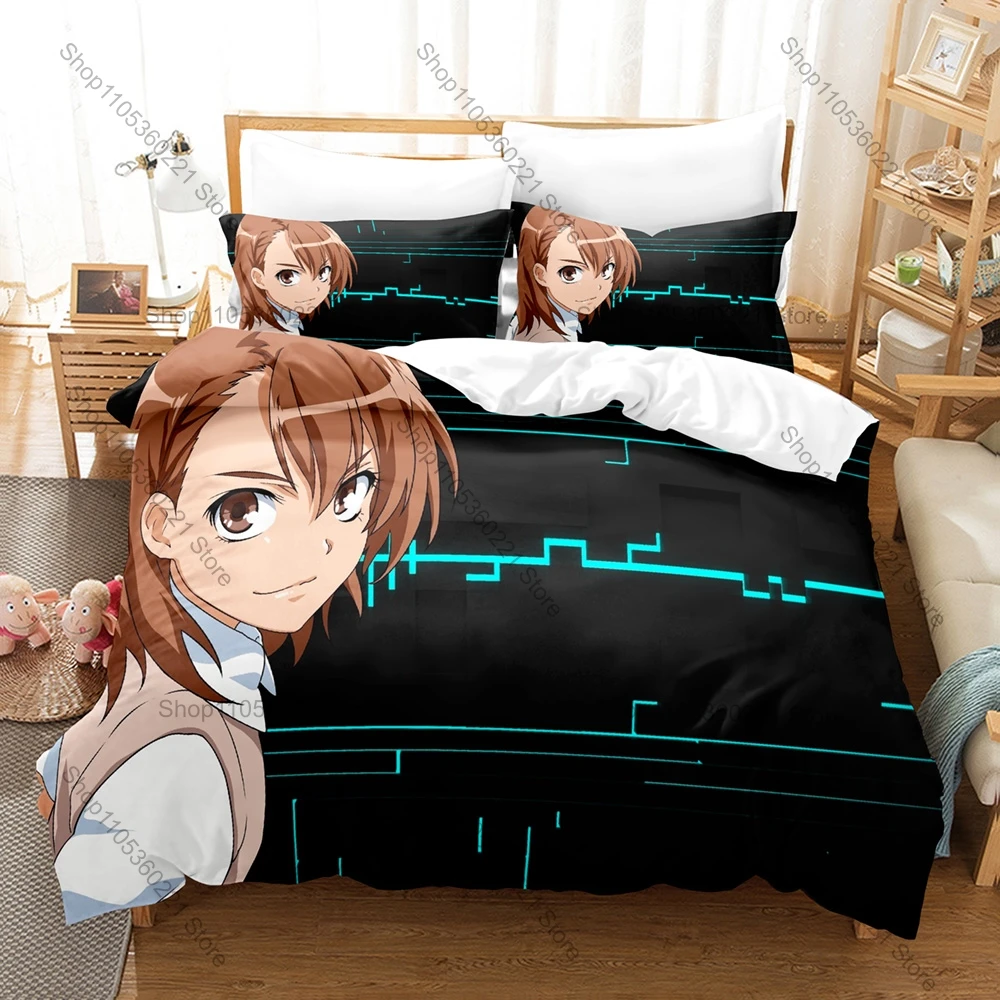 Toaru Majutsu No Index Misaka Mikoto Bedding Set 1 Duvet Cover + 2 Pillowcases HD Digital Print Bed Linen