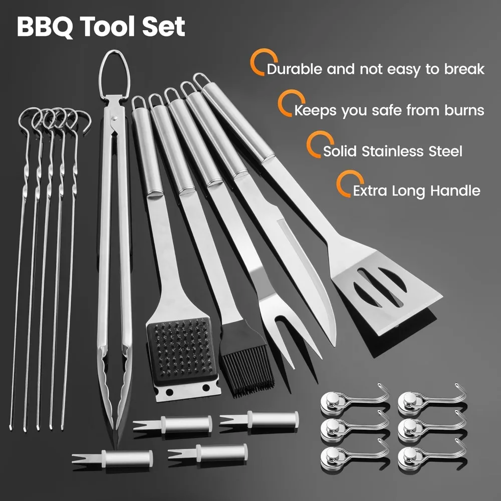 Juego de parrilla para barbacoa de 22 Uds., juego de herramientas para parrilla para barbacoa para parrilla al aire libre con ganchos y bolso de transporte, herramientas para barbacoa, Kit de accesorios para asar para Ca