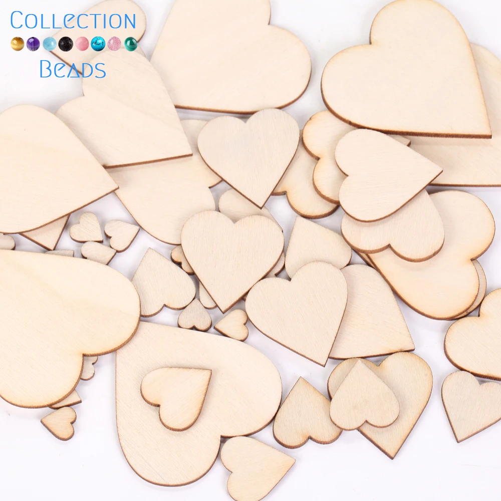 50-200pcs 10-50mm Natural Wooden Beads Love Heart Shape Wood Beads For DIY Bracelet Jewelry Making Handmade Accessories Crafts