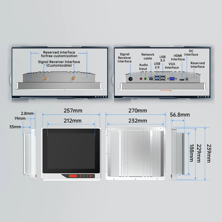 Industrial Touchscreen Panel PC Embedded Wall Mount Fanless IP65 Linux Debian/Ubuntu Wi-Fi USB  for  Factory & Signage