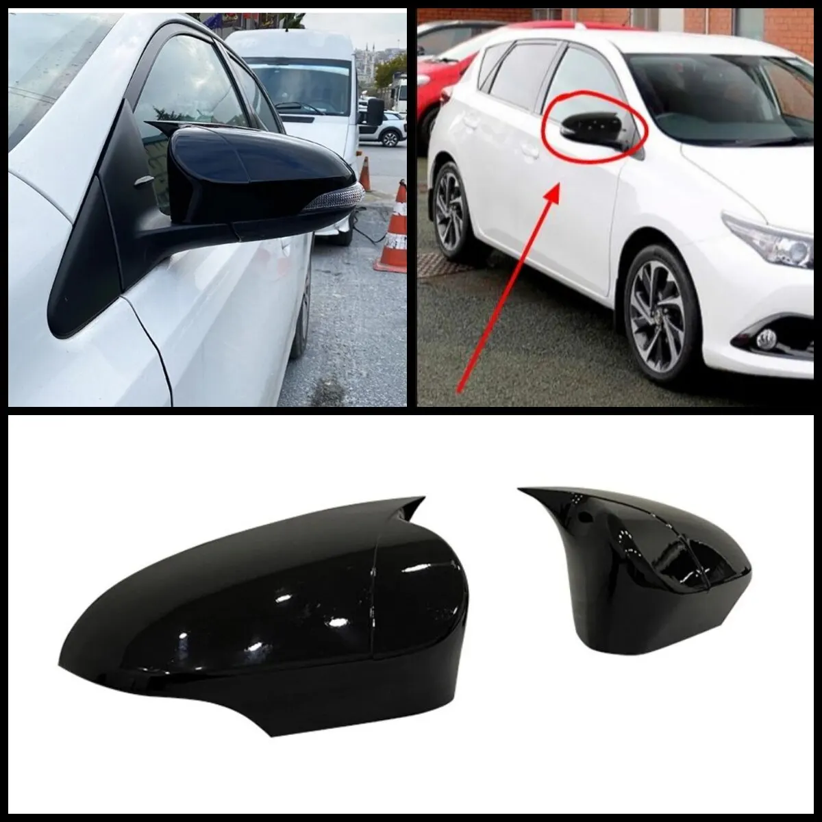 

2 PCs ABS plastic bat wing mirror covers rearview mirror case cover glossy black car accessory for Toyota Auris 2013-2018