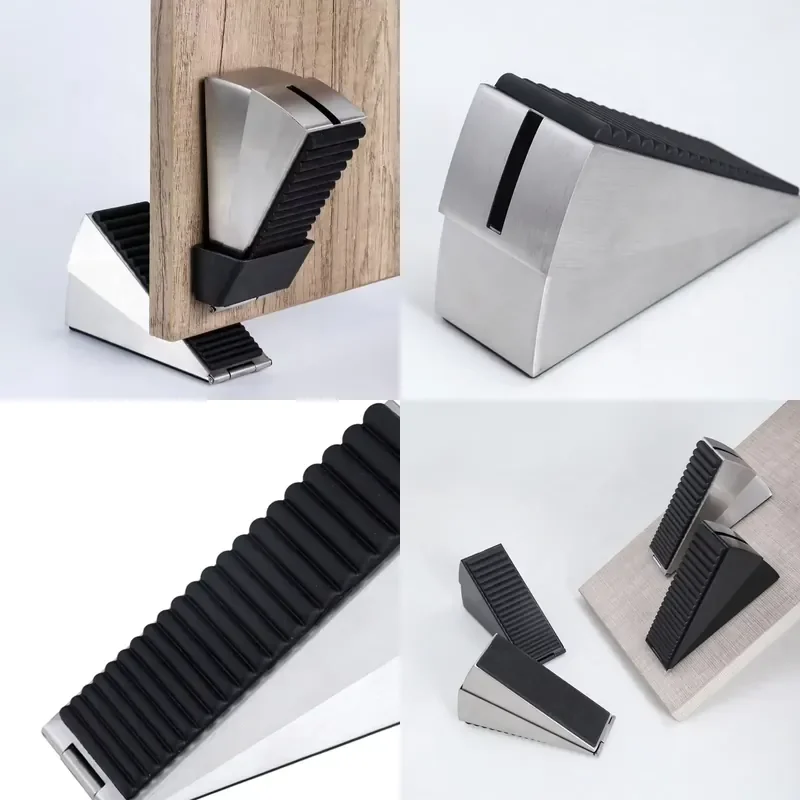 304 Stainless Steel Windproof Spring Door Stop with Rubber Bumper Heavy Duty Floor Mounted Door Holder for Home Office