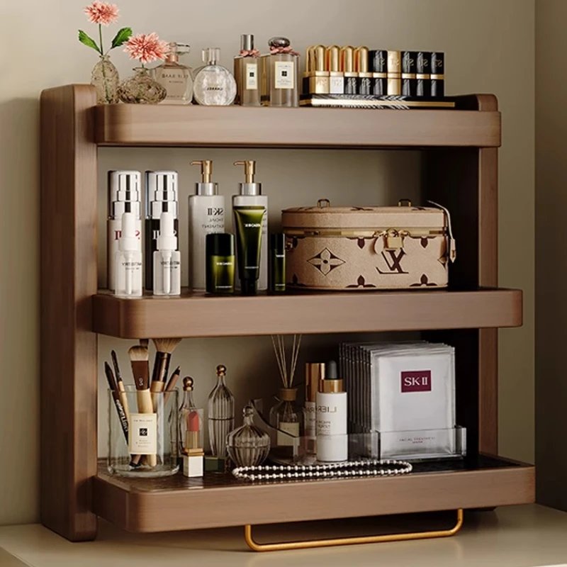 

Solid Wood Cosmetic Organizer Desktop Makeup Storage Rack Elegant Lipstick Skincare Display Stand Small Countertop Cup Holder
