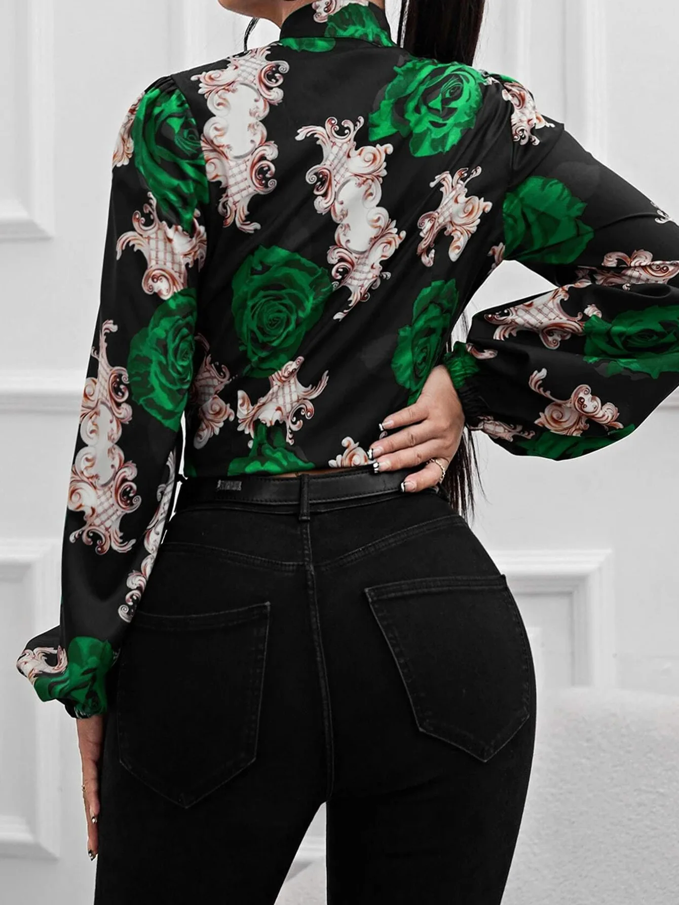 Elegant Women\'s Top Shirt Blouse 2024 Autumn Floral Print Lace Up Fashionable Shirt Camisas E Blusas Топ Жіночний Blusen Damen