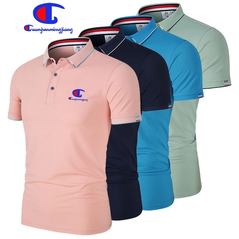 

2024 New Brand Male Polo Shirt Fast Dry Solid Color Shirts Lapel Male T- shirts Man Polo T-shirts For Male Tops