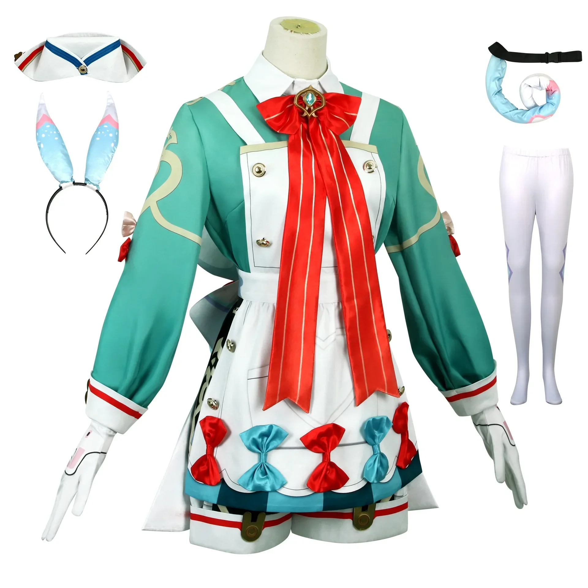 Game Genshin Impact New Skin Woman Cosplay Costume Lovely Sigewinne Cosplay Costume Stockings Headwear Tail Dress Full Set