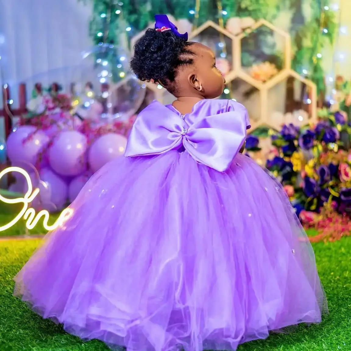 Purple Flower Girl Dress For Wedding Crystal Floral Floor Length Girl Kids Birthday Party Priness First Holy Communion Gown