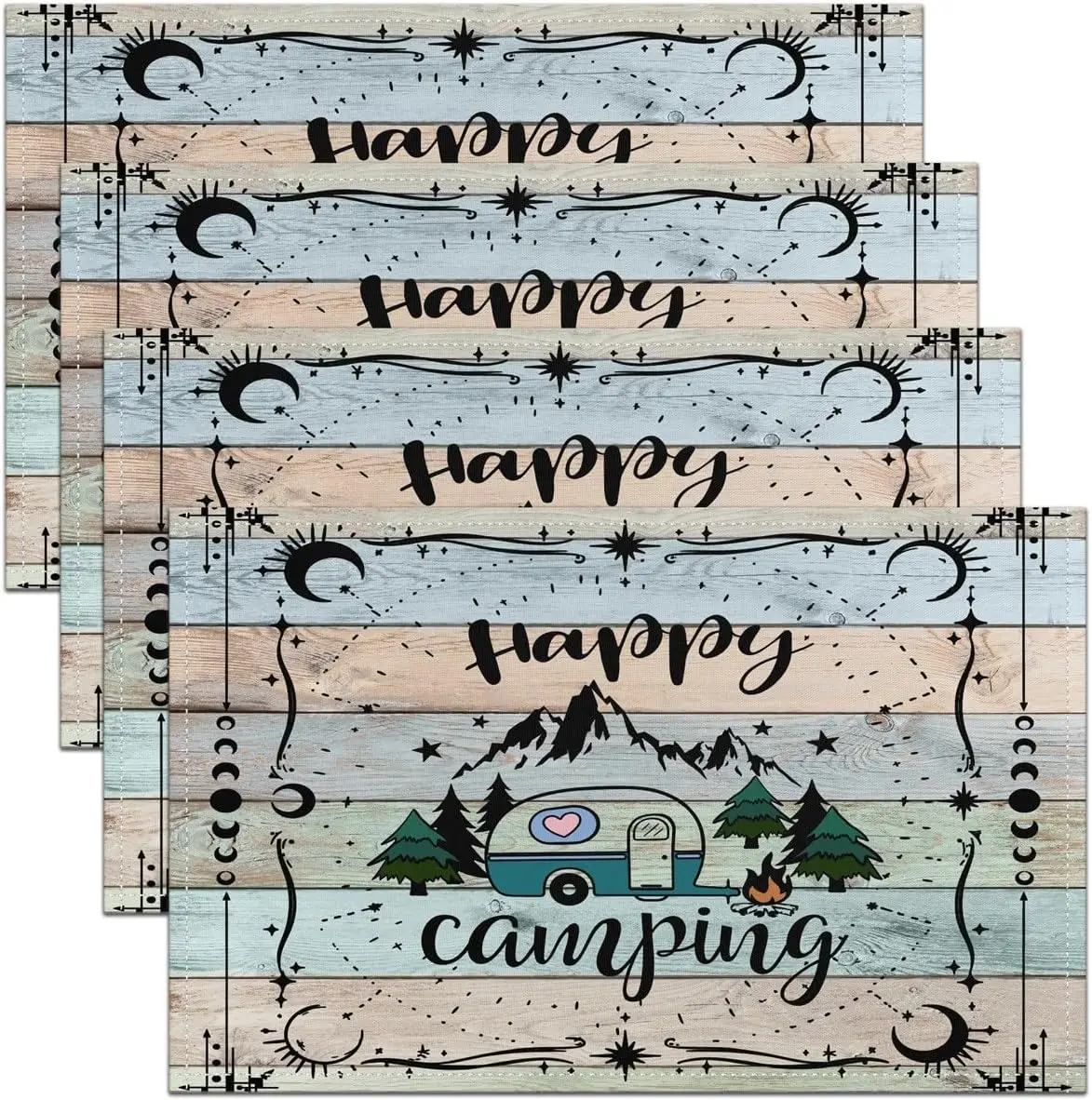 Camping-Tischsets Happy Camping-Tischsets für die Küche, Tischsets für Treffen im Innenbereich, saisonale Tischdekoration