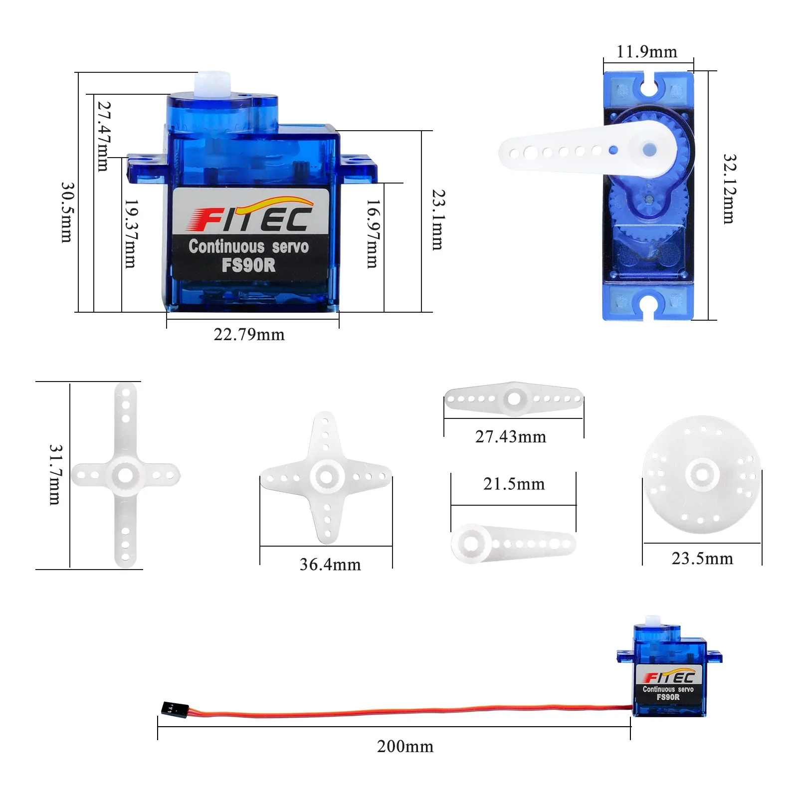4 unids/set FS90R Micro Servo piezas 1,5 KG 4,8-6V 360 grados de rotación continua Mini Servo para Robot inteligente RC coche barco Drones modelo