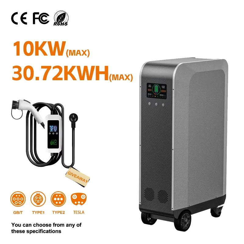 8000W 30KWH GB/T Type1 Type2 Tela China Manufacturer Portable Battery Wheels Mobile Power Bank Portable Battery EV Car Charger
