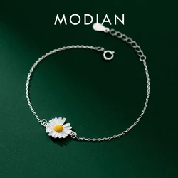 MODIAN 925 Sterling Silver Enamel Daisy Plant Simple Link Bracelet Fashion Charm Chain Jewelry For Women Valentine's Day Gifts