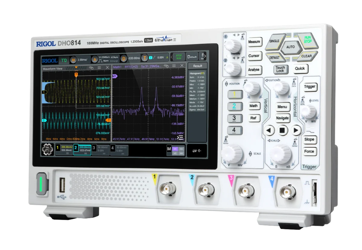 RIGOL Super Light Digital Oscilloscope, DHO802, DHO804, DHO812, DHO814 ,2/4Channel 70/100MHz 12 Bit 1.25GSa/Sec 25MPts Depth