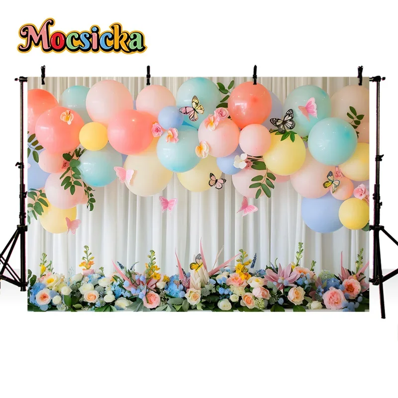 Mocsicka التصوير خلفية طفل حفلة عيد ميلاد سعيد الأزهار بالون خلفية طفل صورة كعكة سحق صور راية استوديو الدعائم #3