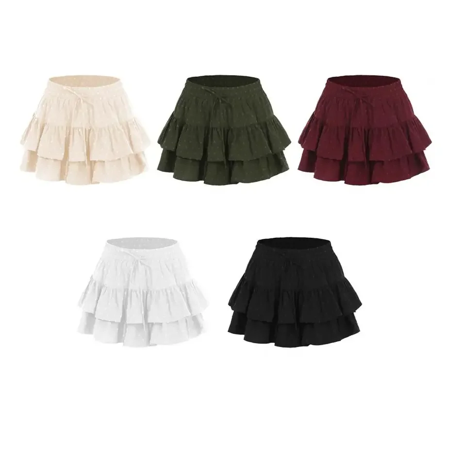 

Женская мини-юбка Spicy Girl с бусинами, милыми пайетками, высокой талией, оборками, многослойная, драпированная, на шнуровке