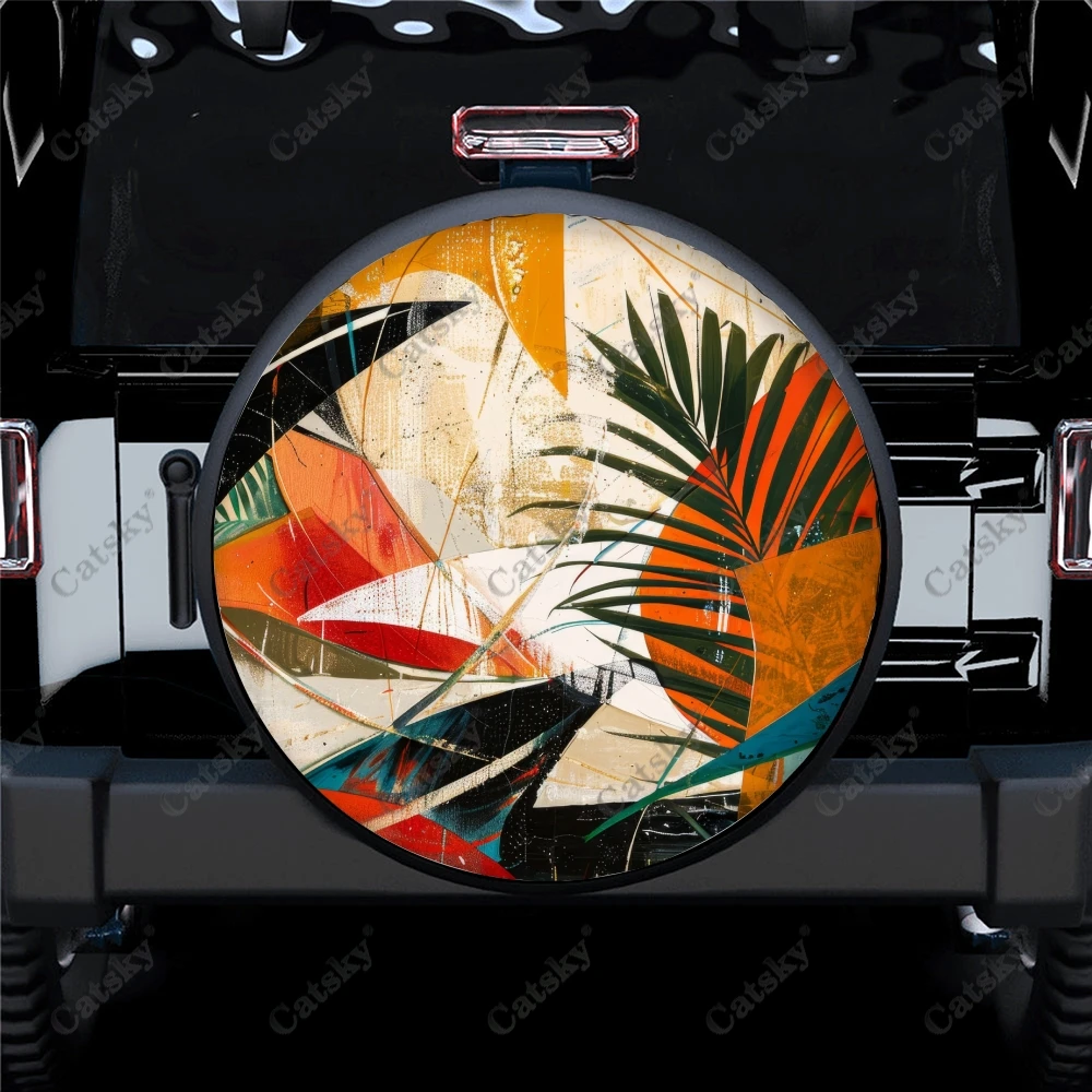 Abstract Botanical Pattern Polyester Universal Spare Wheel Tire Cover Custom Tire-Covers for Trailer RV SUV Truck Camper