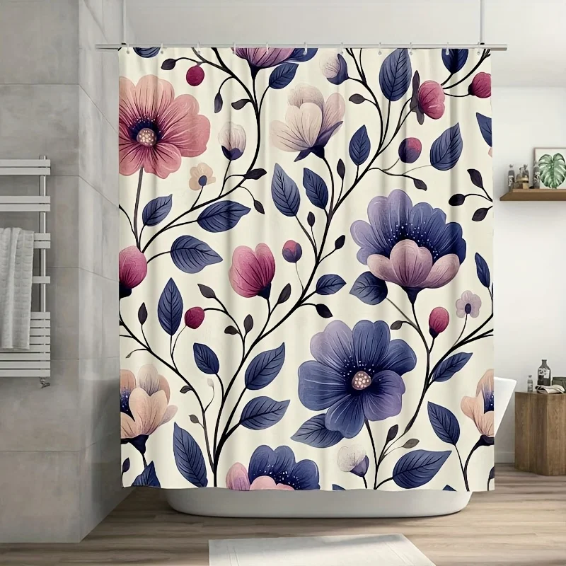 

Watercolor Floral Botanical Shower Curtain Luxury Waterproof Bathroom Decor Modern Nature Print Design for Master Bathroom 70.8x