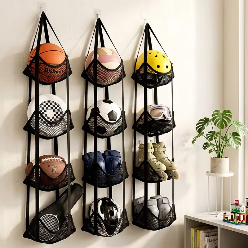 Team Train Ball Storage Bag Wall-mounted Home Door Mesh Hanging Bag Organizer for Sports Ball Doll Toy Shoes Cloths Helmet Hat