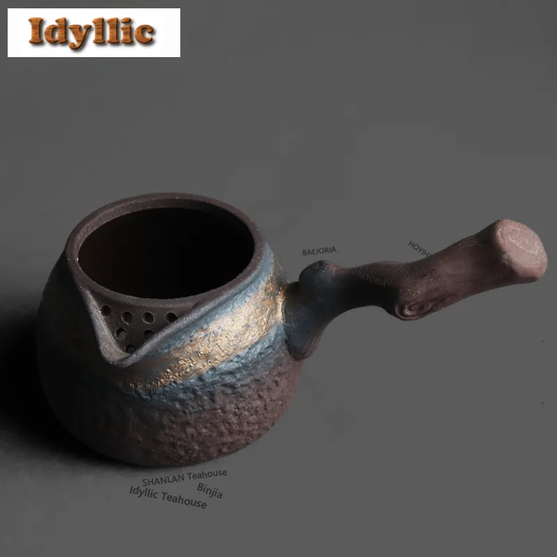 

400ml Gilded Wood Grain Side Handle Tea Pitcher Divide Tea Cha Hai Dispenser Justice Cup Fair Mug Teaware Collection Accessories