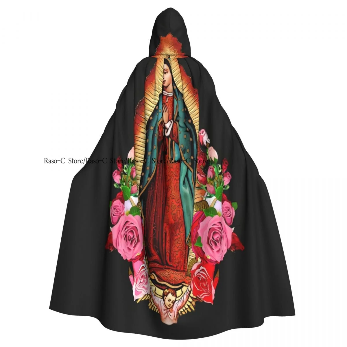 Beautiful Lady Of Guadalupe Mexico Saint Holy Faith Hooded Cloak Polyester Unisex Witch Cape Costume Accessory