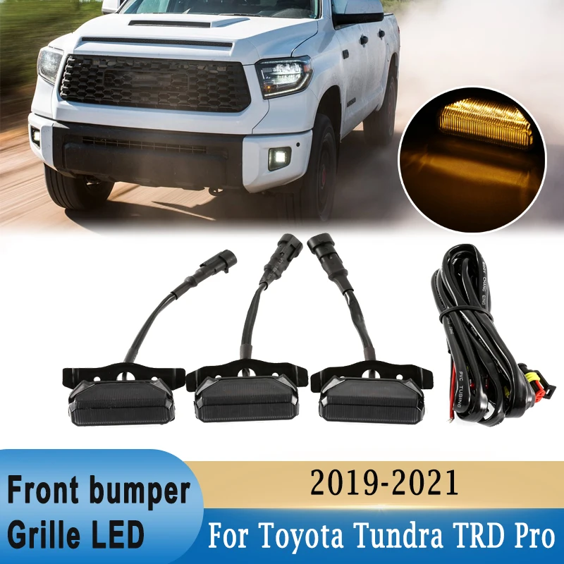 

3Pcs Car Front Grille LED Light for Toyota Tundra TRD Pro 2019-2021 Grille Amber Light DRL Decorative Light Waterproof IP67