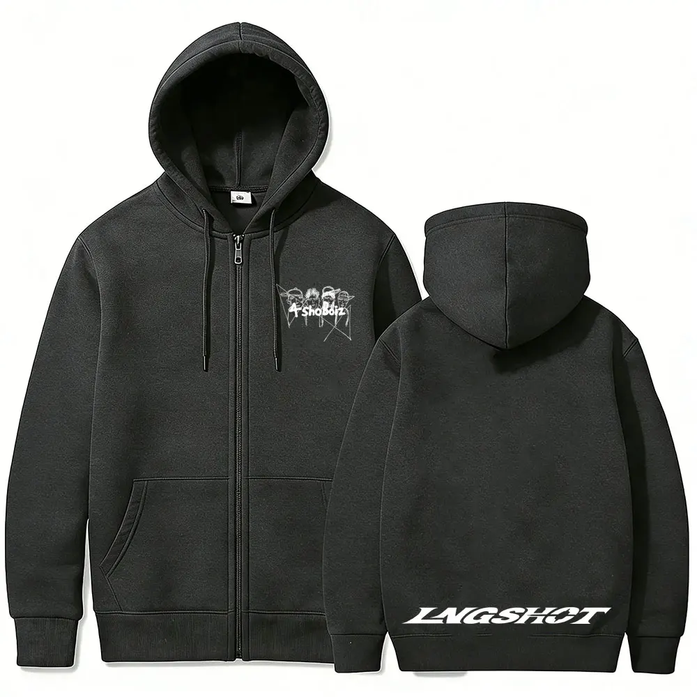 Koreanische Mode Kpop Lngshot Jay Park Same Zipper Hoodie Herren Damen Hip Hop Oversized Zip-Up Jacke Herren Fleece Zip-Up Sweatshirt – Detail 4