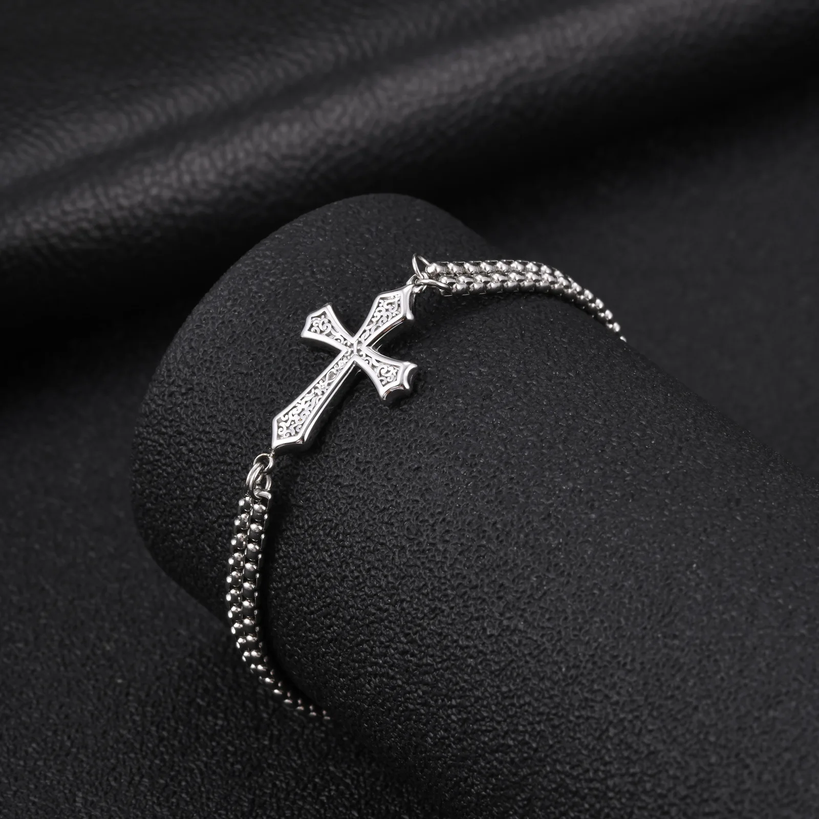 Men's stainless steel multi-layer cross bracelet